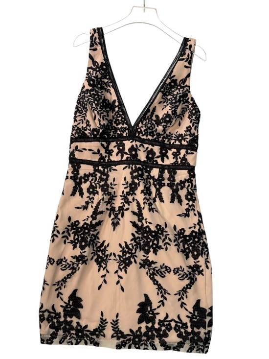 BARDOT Nude/Black Lace Sleeveless Flocked Pencil mini Dress 6 - Picture 1 of 9